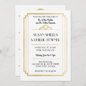 Art Deco Huwelijksuitnodigingen Wit & Goud 1920's Kaart (Voorkant / Achterkant)