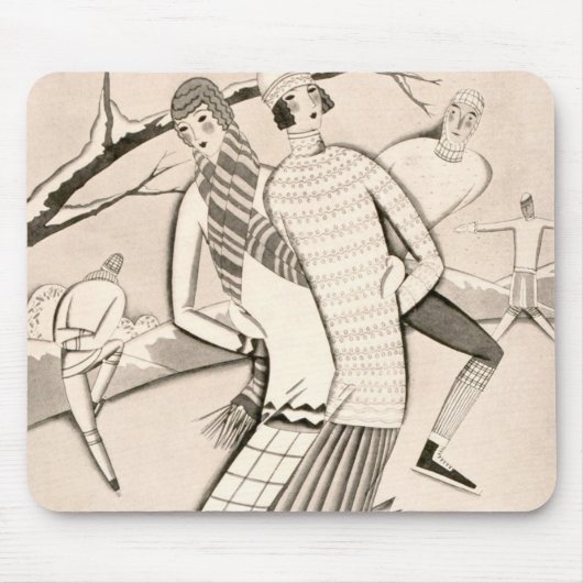 Art Deco Ice Skaters Winter Snow  Muismat (Voorkant)
