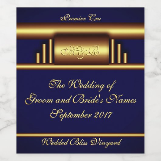 Art Deco in goud en marineblauw Wijn Etiket (Enkel label)