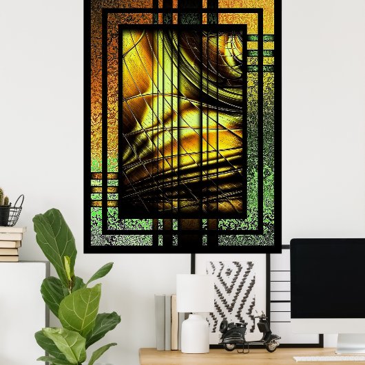 Art Deco in groen en goud Poster (Thuiskantoor)