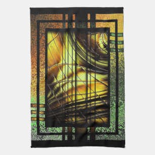 Art Deco in groen en goud Theedoek