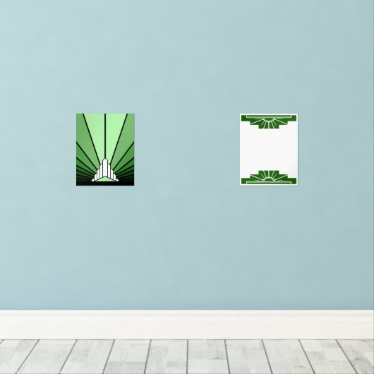 Art deco in het groen muurkunst sets (Houten vloer)