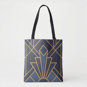 Art Deco inspiratie in blauw en goud Draagtas
