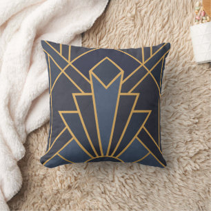 Art Deco inspiratie in blauw en goud Kussen