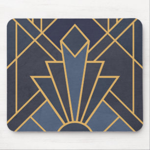 Art Deco inspiratie in blauw en goud Muismat