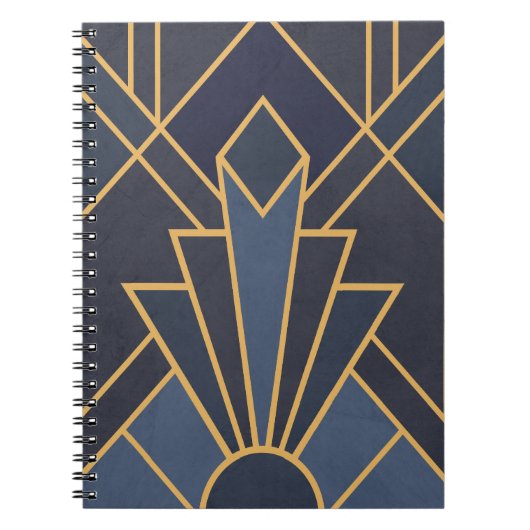Art Deco inspiratie in blauw en goud Notitieboek (Voorkant)