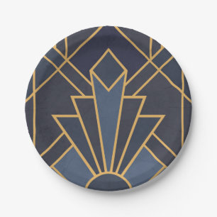 Art Deco inspiratie in blauw en goud Papieren Bordje
