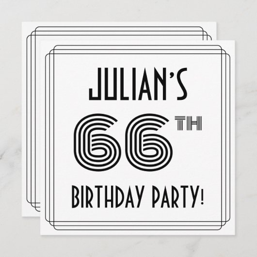 Art Deco Inspired 66th Birthday Party, Custom Name Kaart (Voorkant / Achterkant)