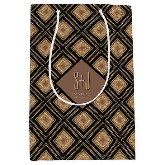 Art Deco Inspo Gold Brown Black Geometric Pattern Medium Cadeauzakje (Voorkant)