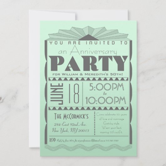 Art Deco Invitation - Gatsby Style - Aangepaste te Kaart (Voorkant)