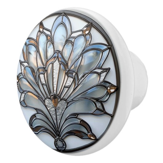 Art Deco Iriserende Glas Bloem Amber Kralen Keramische Knop (Rechts)