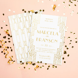 Art Deco Ironwork Faux Gold Wedding Kaart