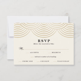 Art Deco Ivoren Slingerlichten Huwelijk Reactiekaa RSVP Kaartje