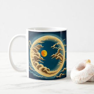 "Art Deco Japans-geïnspireerd Volle maan en wolken Koffiemok