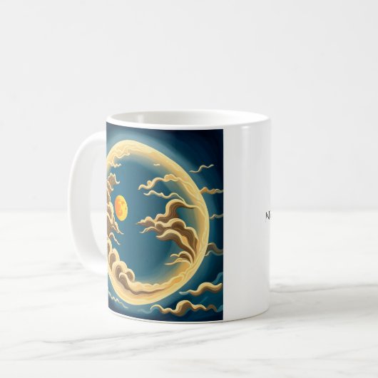 "Art Deco Japans-geïnspireerd Volle maan en wolken Koffiemok (Voorkant links)