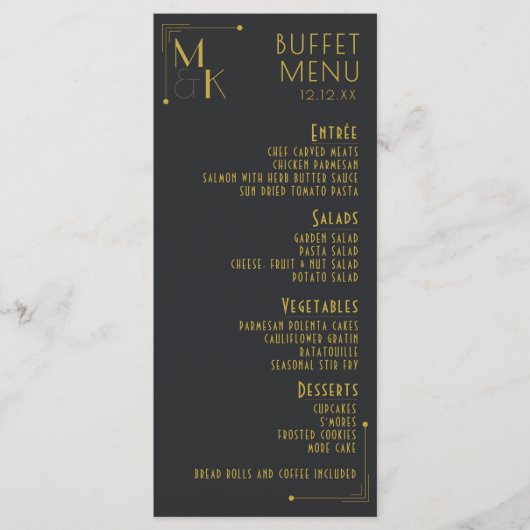 Art Deco jaren 1920 Wedding Buffet Menu Kaart (Voorkant)