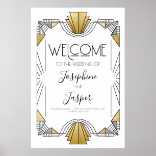 Art Deco jaren 20 Wit en Goud Welkomstbord Poster