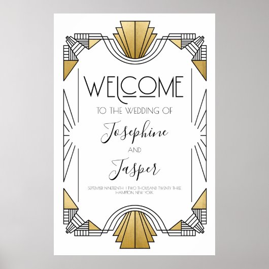 Art Deco jaren 20 Wit en Goud Welkomstbord Poster (Voorkant)
