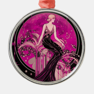 Art Deco jaren 20 Zittende vrouw in jurk Kerstmis Metalen Ornament