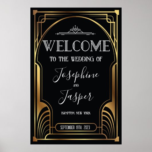 Art Deco jaren 20 Zwart en Goud Welkomstbord Poster (Voorkant)