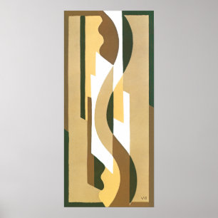 Art Deco Jazz Curve Patroon Herfst Kleuren Vintage Poster