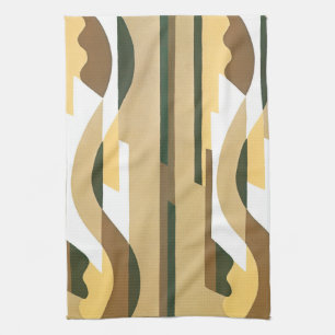 Art Deco Jazz Curve Patroon Herfstkleuren Vintage Theedoek
