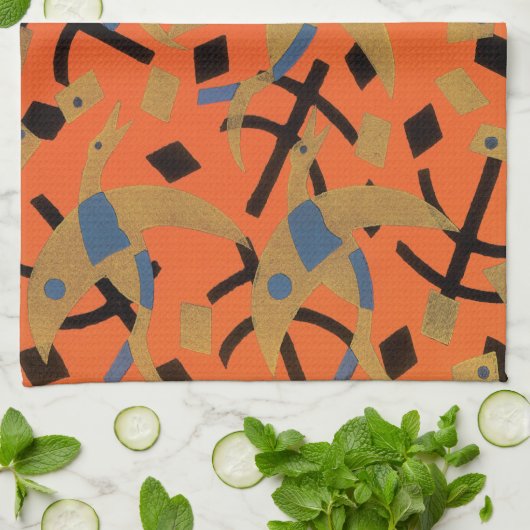  Art Deco Jazz Pochoir Golden Animal Theedoek (Gevouwen)