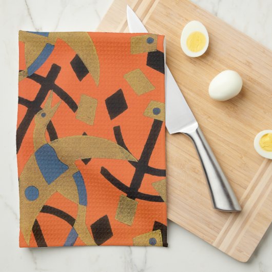  Art Deco Jazz Pochoir Golden Animal Theedoek (Quarter Fold)