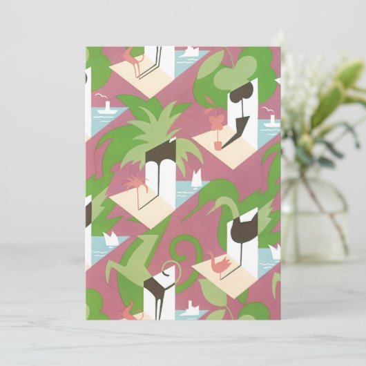  Art Deco Jazz Pochoir Palm Trees en Birds (Staand voorkant)