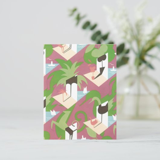 Art Deco Jazz Pochoir Palm Trees en Birds Briefkaart (Staand voorkant)