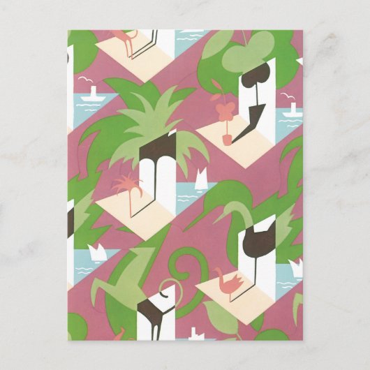 Art Deco Jazz Pochoir Palm Trees en Birds Briefkaart (Voorkant)