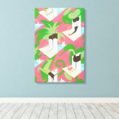 Art Deco Jazz Pochoir Palm Trees en Birds Canvas Afdruk (Insitu (Houten vloer))