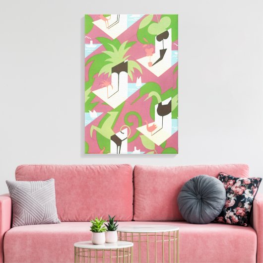  Art Deco Jazz Pochoir Palm Trees en Birds Canvas Afdruk (Insitu (Woonkamer))