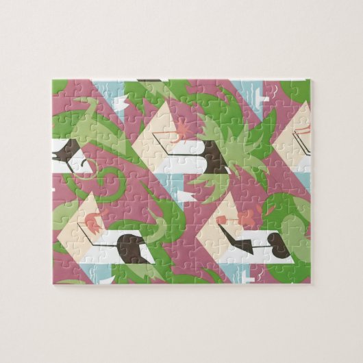 Art Deco Jazz Pochoir Palm Trees en Birds Legpuzzel (Horizontaal)
