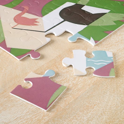 Art Deco Jazz Pochoir Palm Trees en Birds Legpuzzel (Zijkant)