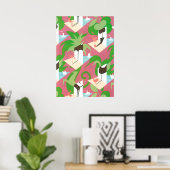 Art Deco Jazz Pochoir Palm Trees en Birds Poster (Thuiskantoor)