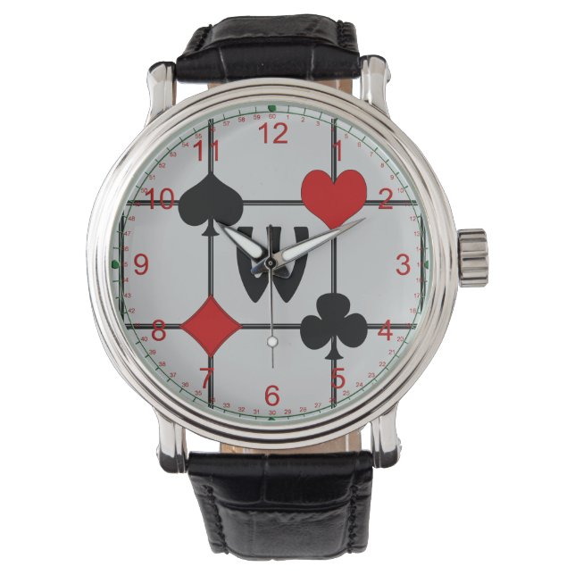 Art Deco Kaart spelen Suits v2 Monogramed Horloge (Voorkant)