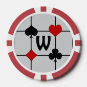 Art Deco Kaart spelen Suits v2 Monogramed Poker Chips (Voorkant)