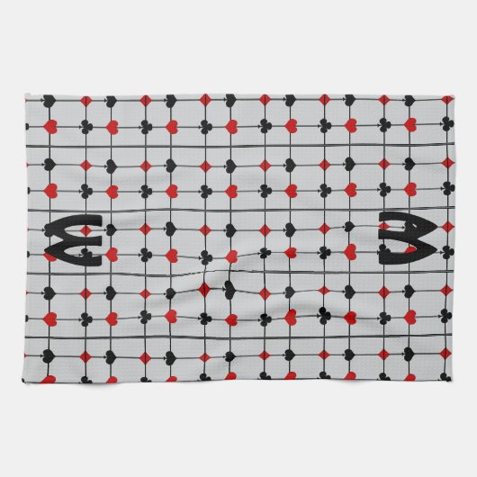 Art Deco Kaart spelen Suits v2 Monogramed Theedoek (Horizontaal)