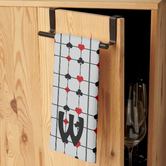 Art Deco Kaart spelen Suits v2 Monogramed Theedoek (Derde Gevouwen)