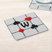 Art Deco Kaart spelen Suits v2 Monogramed Vierkante Kartonnen Onderzetter (Schuin)