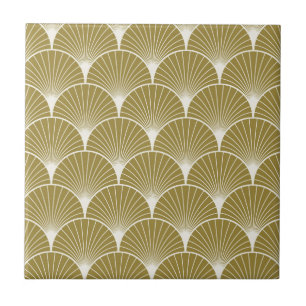 Art deco, kammossel, patroon, goud, elegant wit, tegeltje
