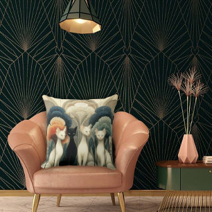 Art Deco katten in bomen Kussen