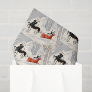 Art Deco Kerst Arrenslee Rit Vintage Tissuepapier