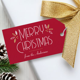 Art Deco Kerst Elegante Typografie Deep Red Cadeaulabel