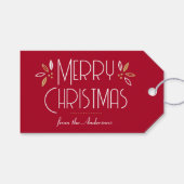 Art Deco Kerst Elegante Typografie Deep Red Cadeaulabel (Voorkant (Horizontaal))