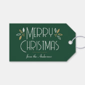 Art Deco Kerst Elegante Typografie Groen Goud Cadeaulabel (Voorkant (Horizontaal))