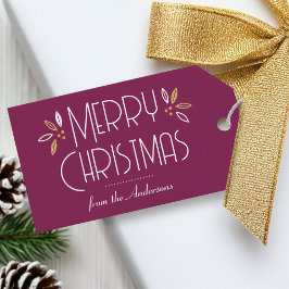 Art Deco Kerst Elegante Typografie Plum Gold Cadeaulabel