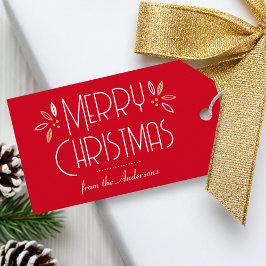 Art Deco Kerst Elegante Typografie Rood Goud Cadeaulabel