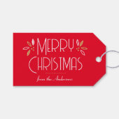 Art Deco Kerst Elegante Typografie Rood Goud Cadeaulabel (Voorkant (Horizontaal))